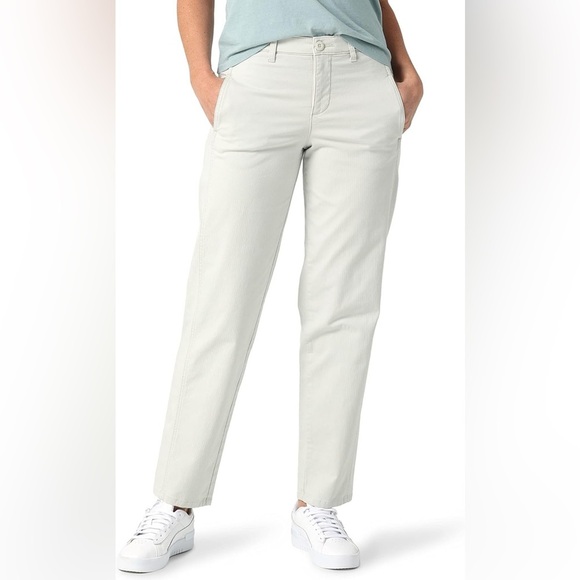 Women's Lee Ultra Lux Mid Rise Straight Leg Pants- White Smoke Size 8 GUC - Picture 1 of 7